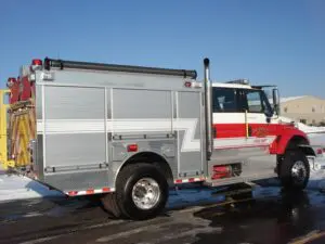 Grey fire truck with red stripe