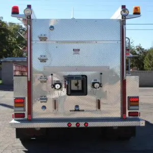 Reflective back panel of a fire truck