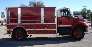 Red fire truck with silver bars