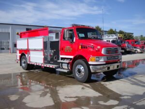 Red and white Animas VFD Tanker side view