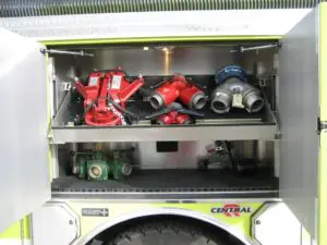 Suit and mask storage in a La Messilla fire truck